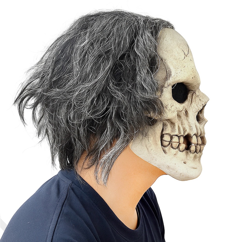 萬聖節 乳膠面具 骷髏頭套 乳膠頭套 面罩 骷髏面具 披髮骷髏 假髮 派對變裝 表演道具【A77013201】-細節圖7