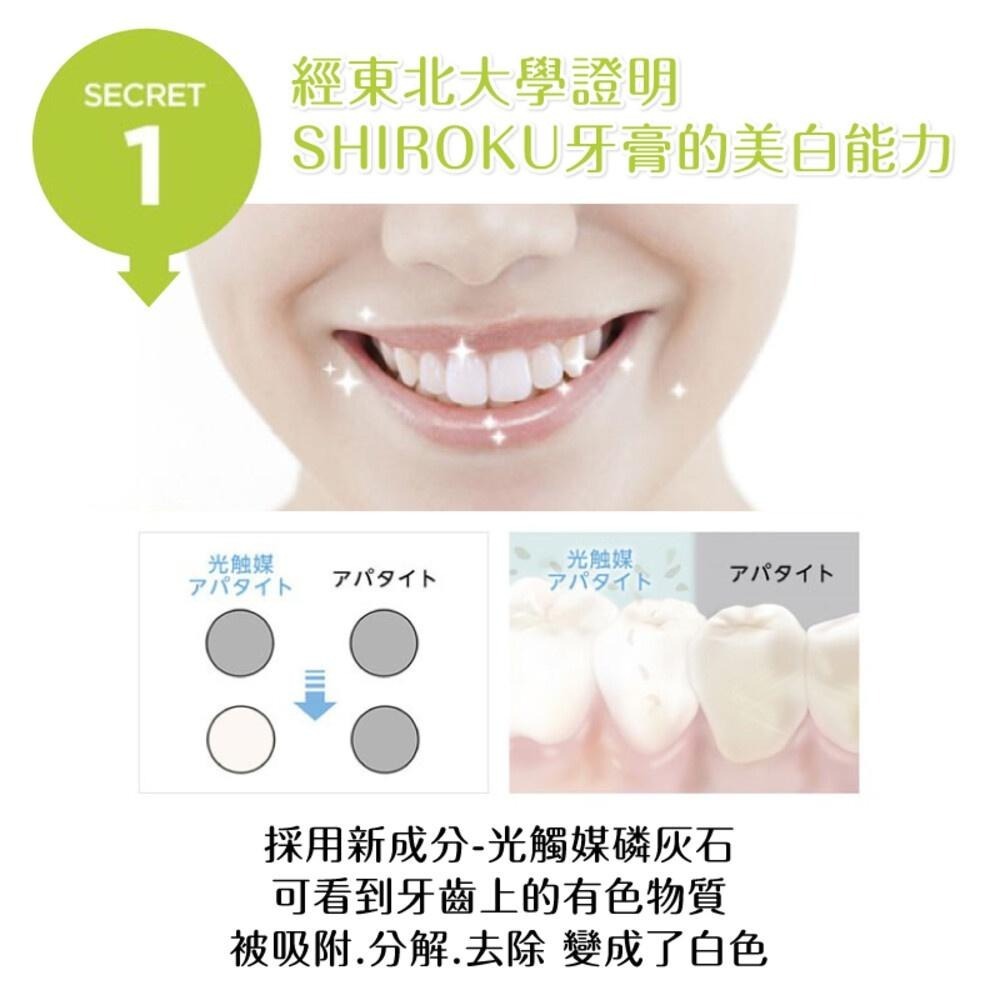 日本【SHIROKU】日本天然美白牙膏100g (含電解水) 清潔口腔 免沾水-細節圖6