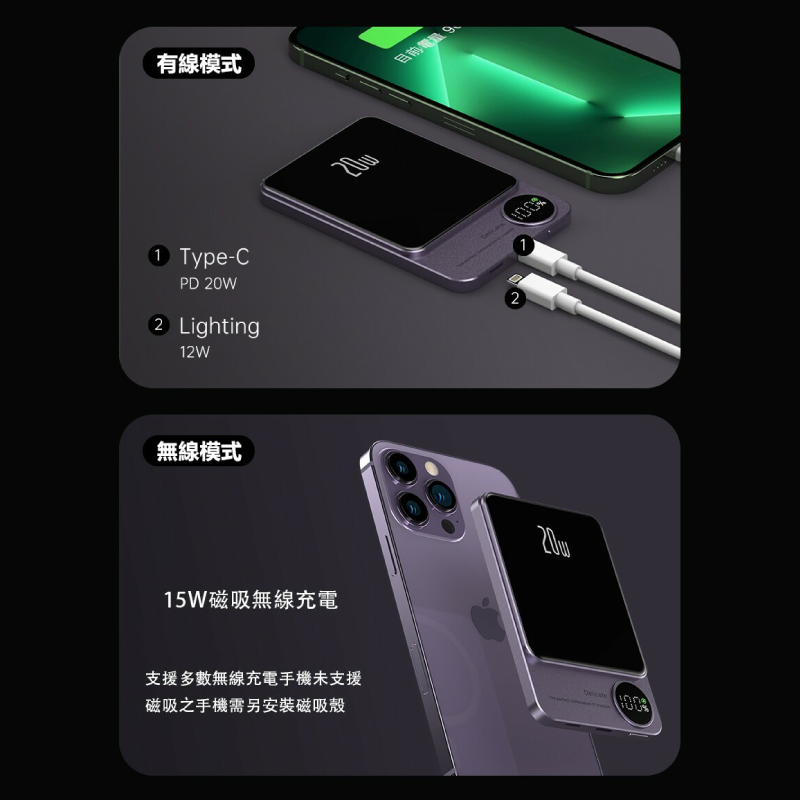 【ONAIR】磁吸無線快充行動電源Q9-(灰色/紫色/綠色) 10000mAh-細節圖5