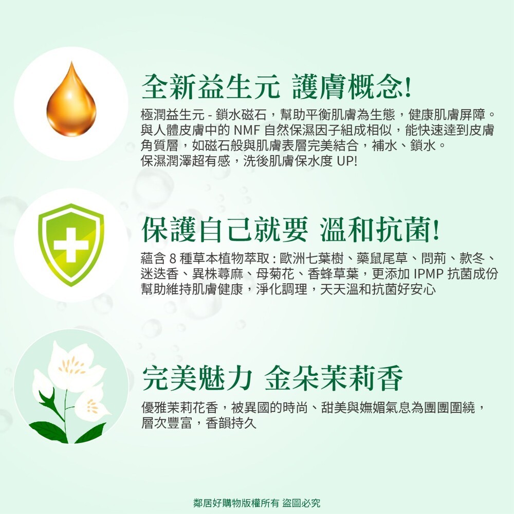 【PONPON澎澎】鎖水抗菌型香浴乳-金朵茉莉香 (罐裝1500g/補充包700g) 沐浴乳 身體清潔-細節圖3