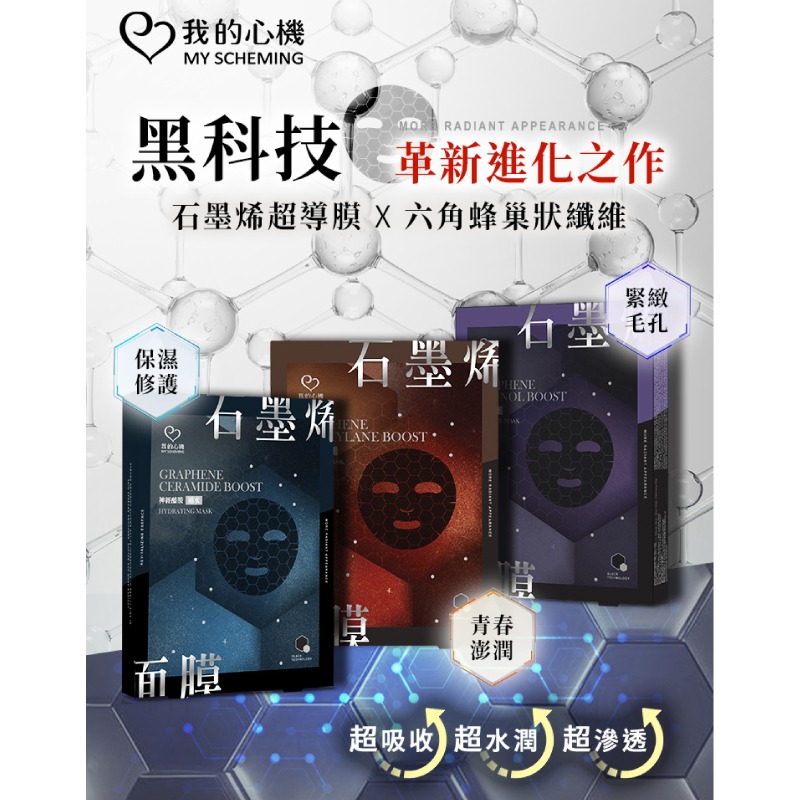 【我的心機】石墨烯面膜4入/盒-(神經醯胺補水/A醇全能/玻色因彈潤)-細節圖2