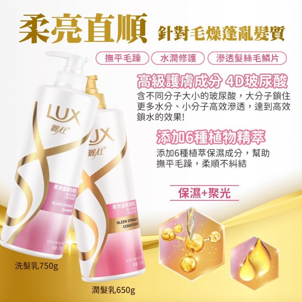 【LUX麗仕】柔亮系列洗髮乳750ml/潤髮乳650ml(直順/去屑止癢/絲滑/強韌/修護/護色/清爽) 多款任選-細節圖3