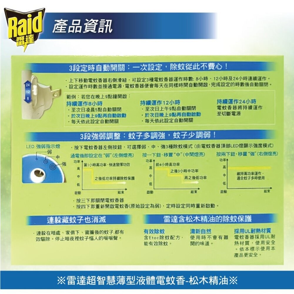 【Raid雷達】超智慧薄型液體電蚊香-松木精油(內售補充) 防蚊 驅蚊-細節圖2