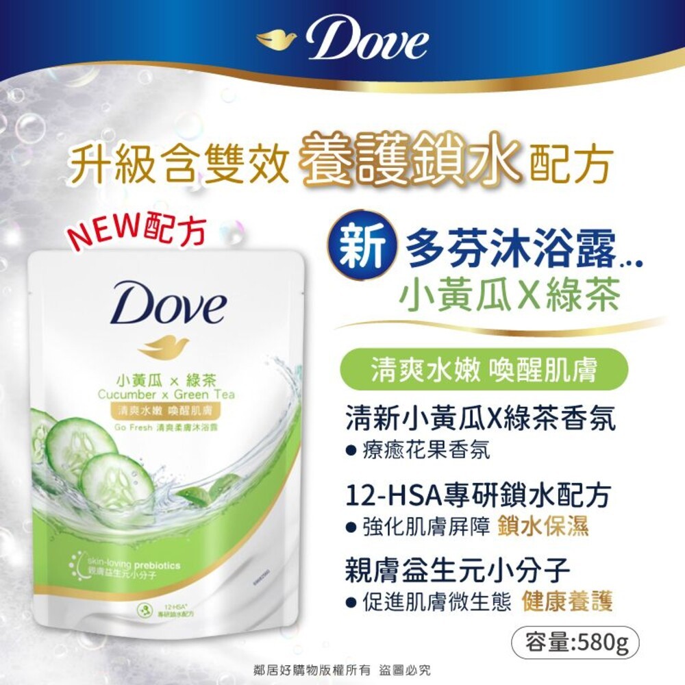 【DOVE多芬】沐浴乳補充包580g-(滋養柔嫩/舒敏溫和/清爽水嫩/桃悅水透)-細節圖2