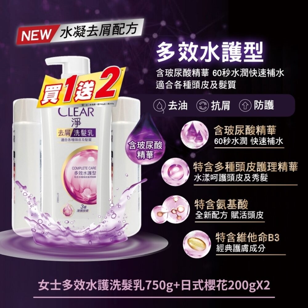 【Clear淨】女士/男士去屑洗髮乳750g+200g+200g (買一送二優惠組)新舊包裝隨機貨-細節圖4