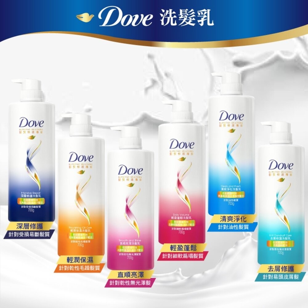 【Dove多芬】全系列洗髮乳/潤髮乳700ml-舊版(去屑修護/直順亮澤/清爽淨化)-細節圖3
