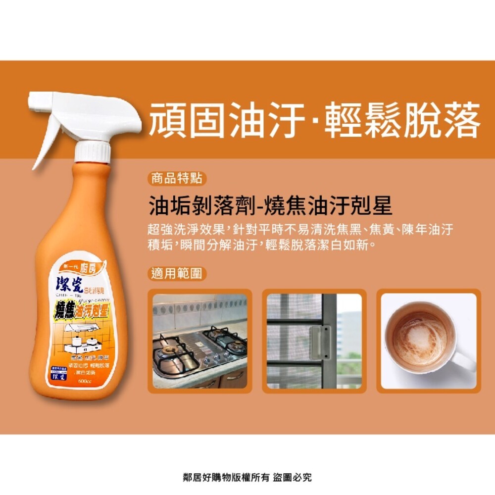 潔瓷油垢剝落劑-(廚房燒焦油汙剋星 / 浴室抗菌防汙劑) 600cc 清潔 去汙 打掃-細節圖2