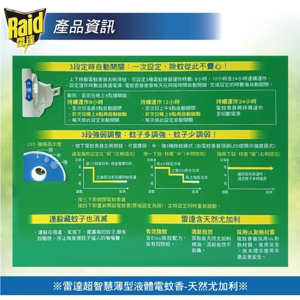 【Raid雷達】超智慧薄型液體電蚊香-天然尤加利精油(內售補充) 防蚊 驅蚊-細節圖2