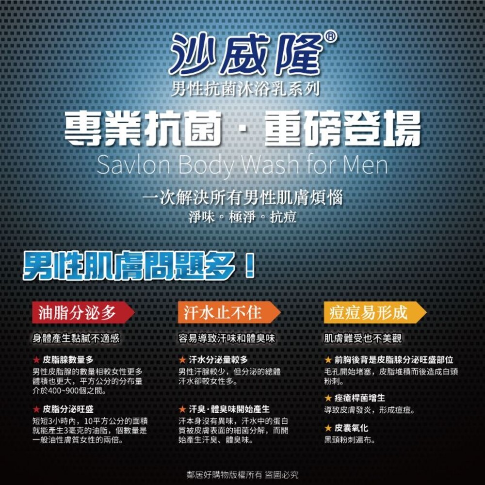 【Savlon沙威隆】男性抗菌沐浴乳670ml-(制痘調理/深層潔淨/保水平衡)-細節圖4