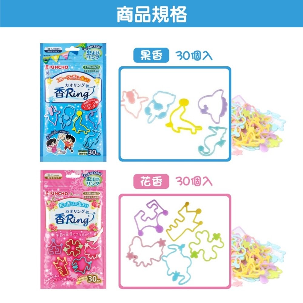 日本【KINCHO金鳥】多造型驅蚊蟲手環-(花香/果香) 30個入 精油驅蚊 兒童適用-細節圖3