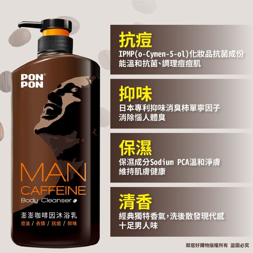 【PONPON澎澎】MAN男士系列-(咖啡因/抗都會汙染-沐850g髮650+30g | 激COOL-髮沐650g)-細節圖3