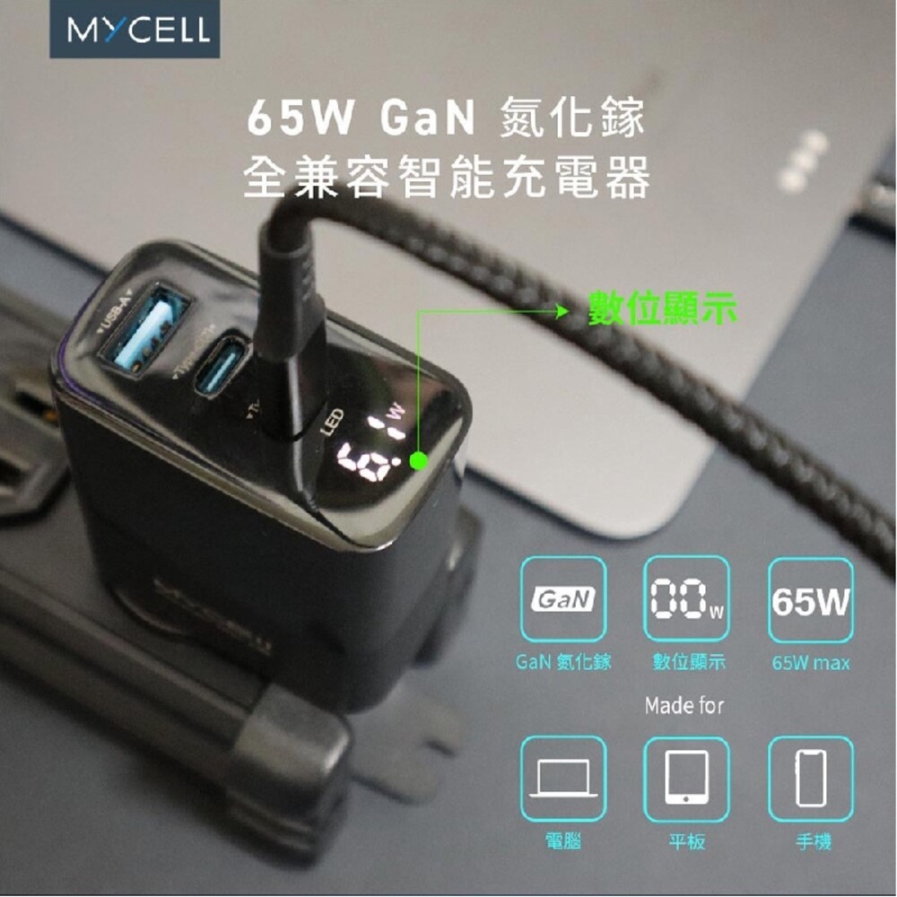 【MYCELL】 65W氮化鎵智慧型數顯電源供應器(附收納盒)-細節圖4