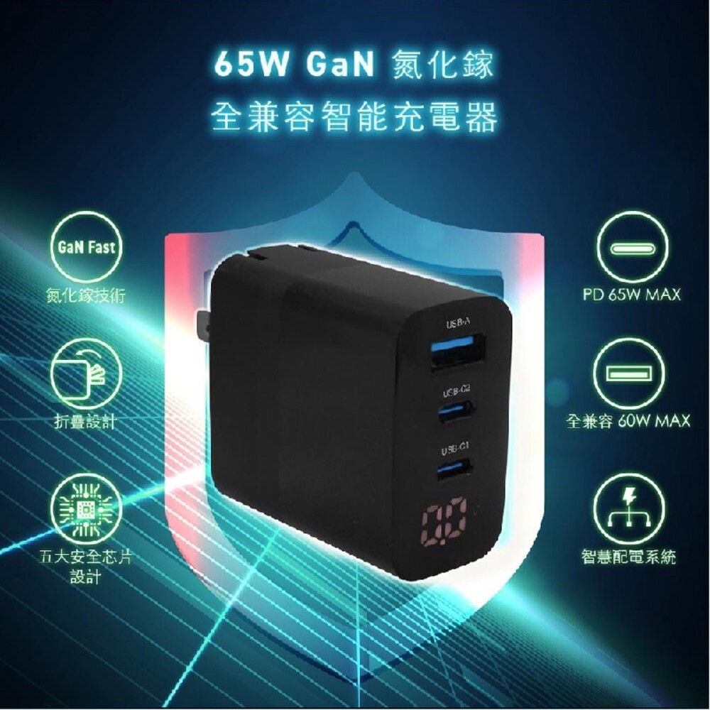 【MYCELL】 65W氮化鎵智慧型數顯電源供應器(附收納盒)-細節圖5