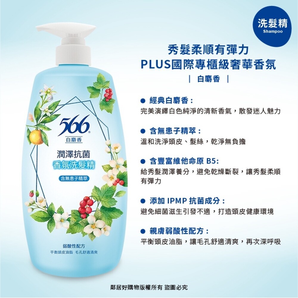 【566】抗菌香氛洗髮精/潤髮乳/補充包-(玫瑰/小蒼蘭/白麝香/金朵茉莉/琥珀麝香)-細節圖5