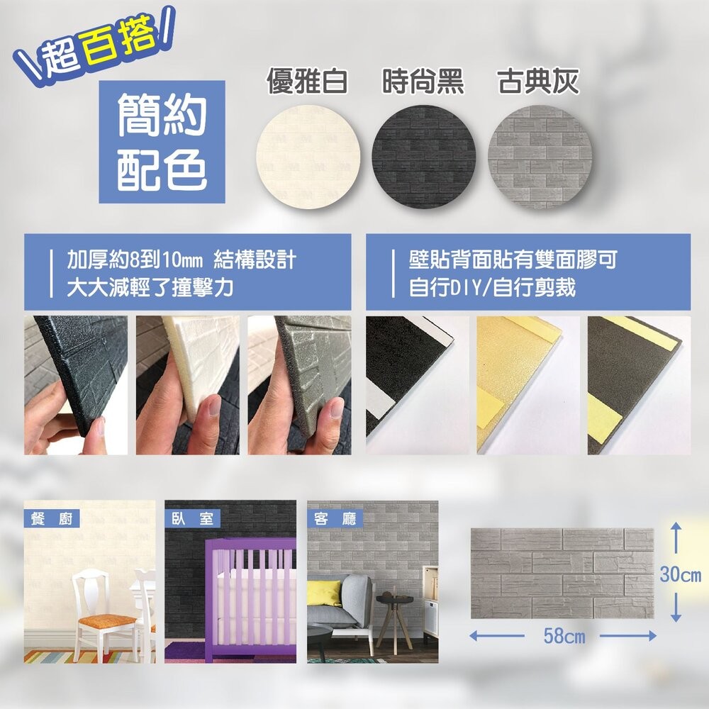 台灣製造【奇世美】環保安全防撞自黏壁貼4入/包-白/灰(加厚)*5組售不拆賣*-細節圖5