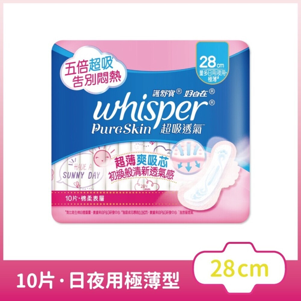 【Whisper好自在】Pure Skin超吸透氣衛生棉-(日用24cm/日夜用28cm/優惠裝24cm/優惠28cm)-規格圖8