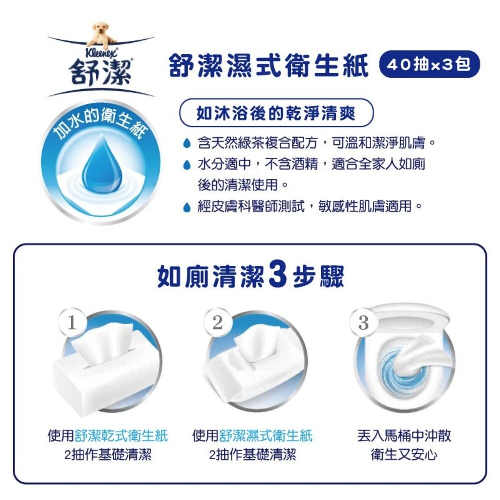 【舒潔】濕式衛生紙(40抽x3包/袋) 濕紙巾 濕巾-細節圖3