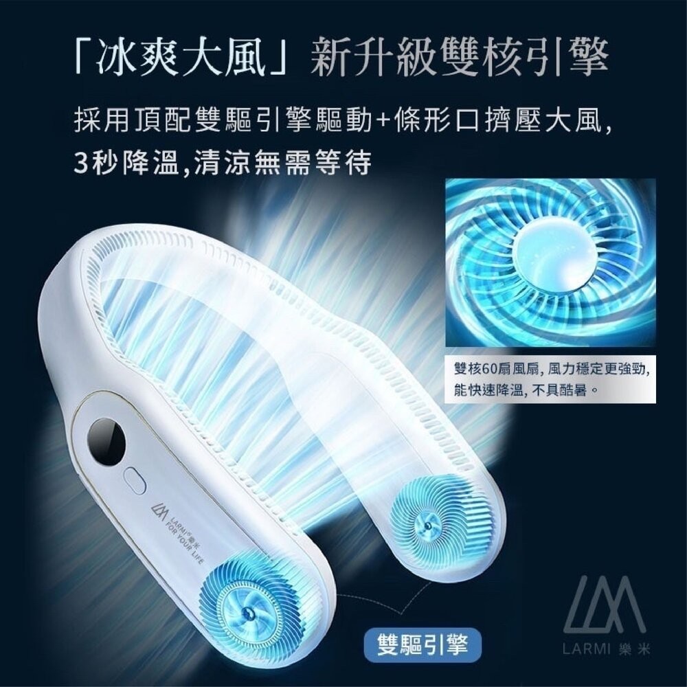 【LARMI 樂米】無葉掛脖風扇-(經典白/魅力紫/紳士藍/甜蜜粉)-細節圖3