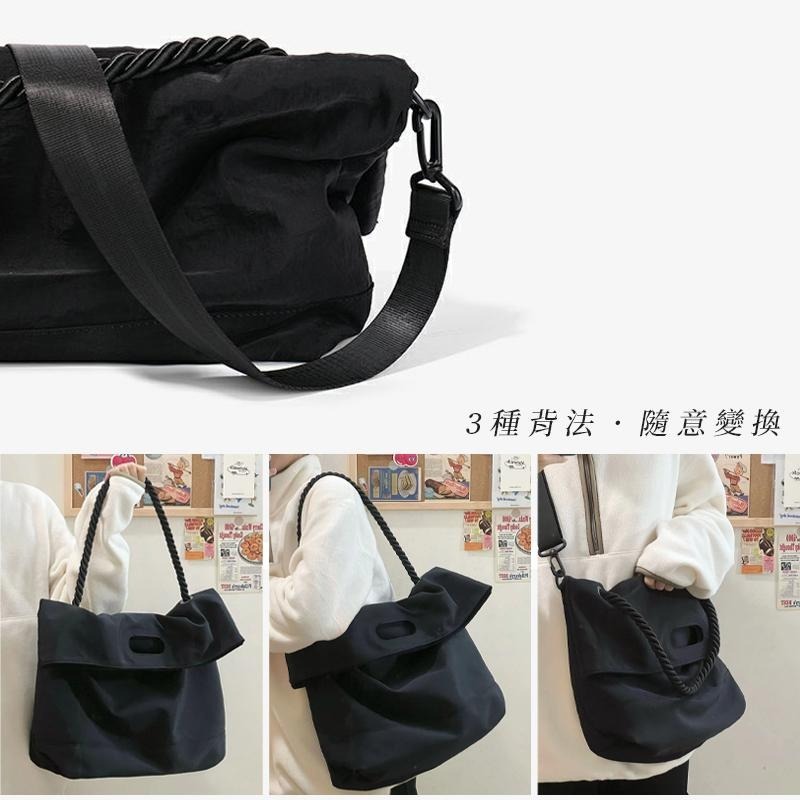 【麻繩郵差包-台灣現貨】大容量帆布包 斜背包 側背郵差包 小眾休閒斜背包 斜背包 郵差包 防潑水尼龍包 日系斜挎包-細節圖5