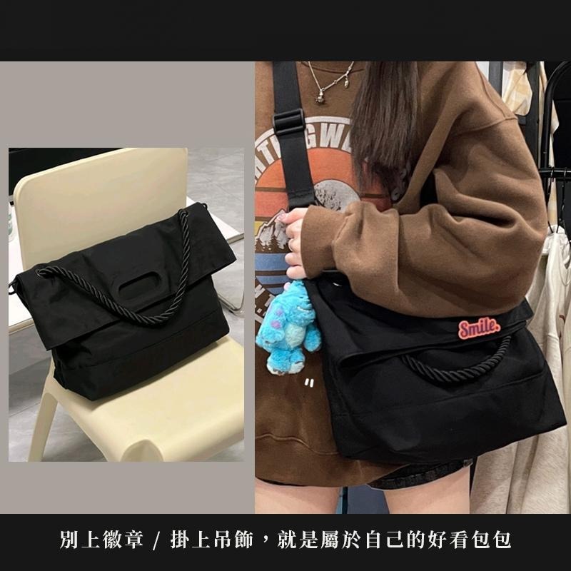 【麻繩郵差包-台灣現貨】大容量帆布包 斜背包 側背郵差包 小眾休閒斜背包 斜背包 郵差包 防潑水尼龍包 日系斜挎包-細節圖6