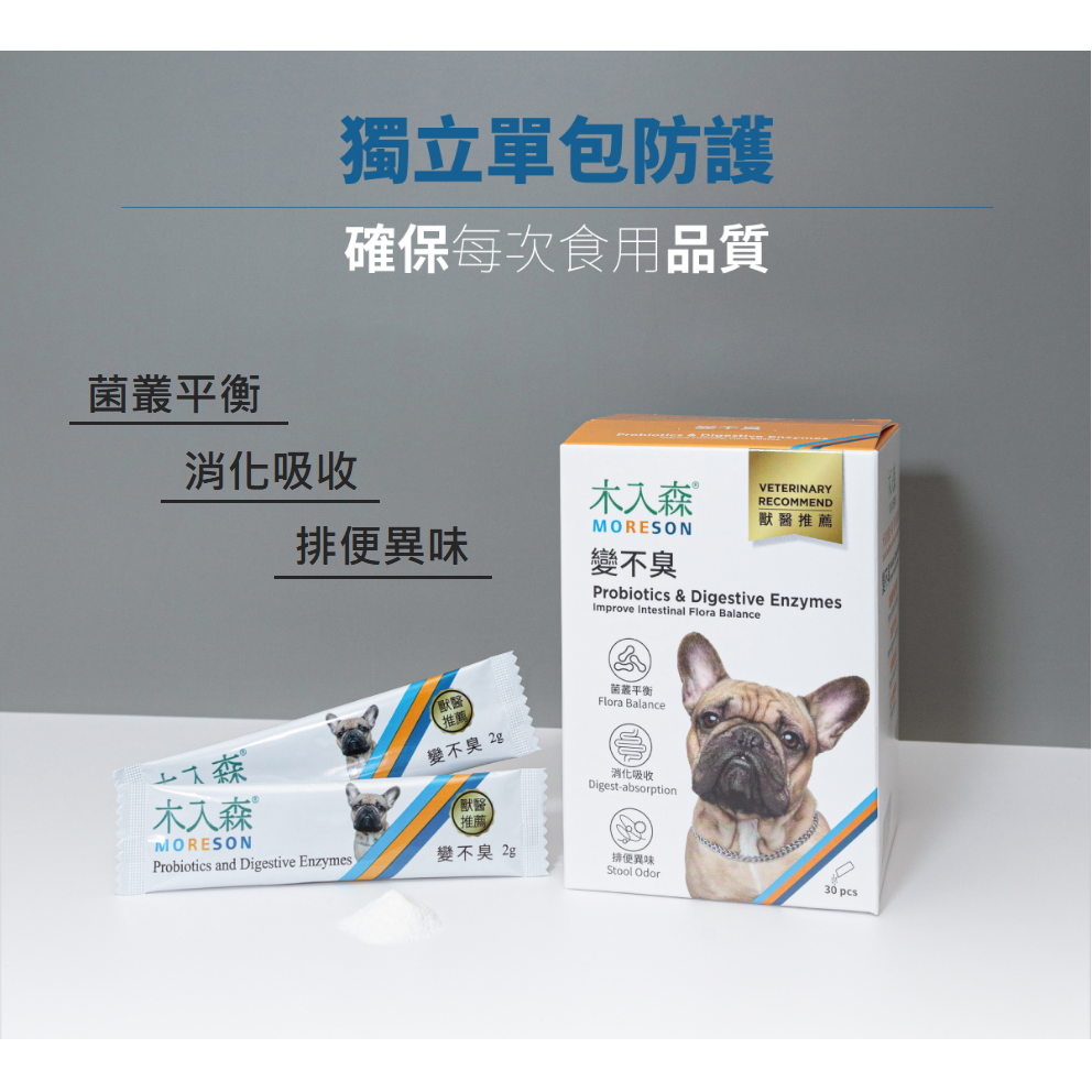 沛茲寵物【木入森 MORESON 犬用保健品】珍心動 有關膝 好眼力 變不臭 膚立好 D藻鈣 台灣 狗 保健品-細節圖9