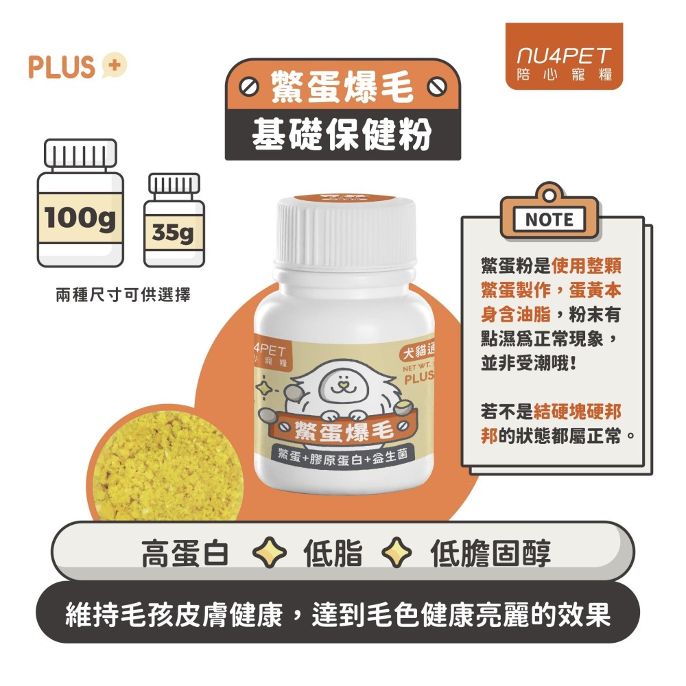 沛茲寵物【陪心寵糧 NU4PET 貓用日常保健品】鱉蛋爆毛 貓三寶 排毛 台灣 貓 保健品 35g 100g-細節圖6