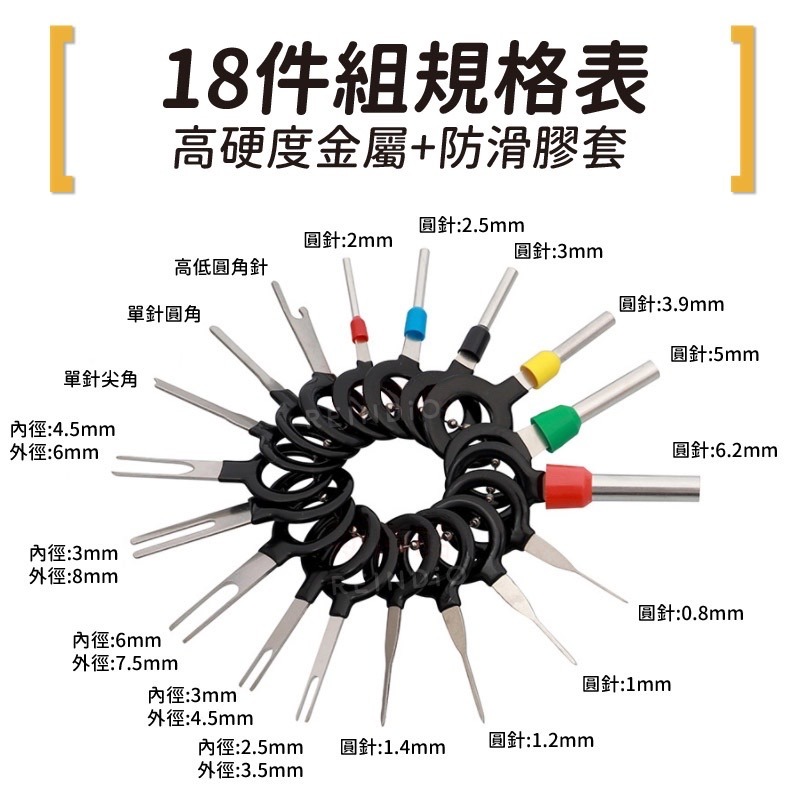 【馴光】18件組 不鏽鋼插頭退針器 退線工具 退PIN器 汽車端子退針器 端子取出工具 端子退針器 插頭退針器 退端子-細節圖2