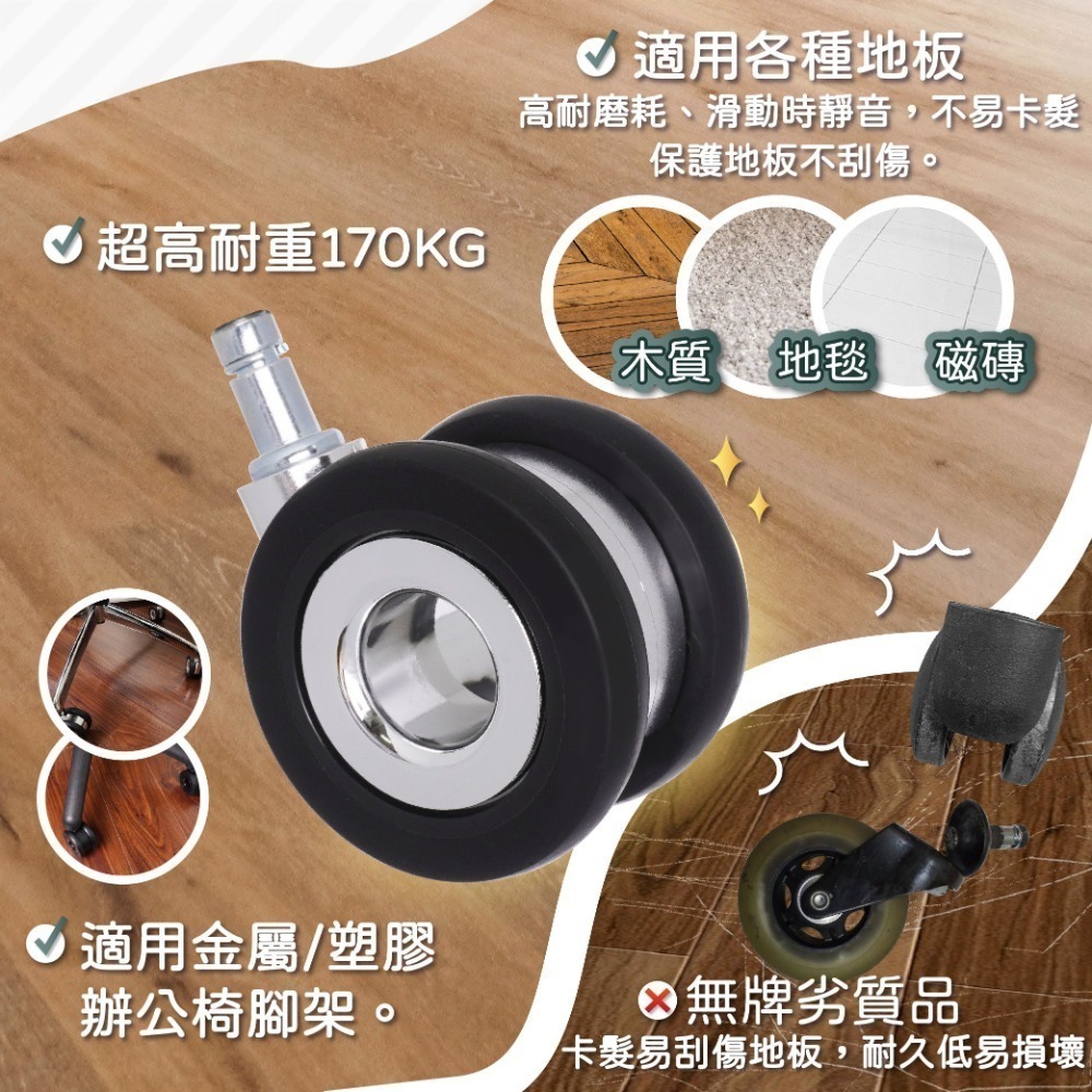 AXL獨家設計 中空式椅子輪子 腳輪 防刮耐用不卡垢 穩定性提高 靜音 不卡頭髮 電腦椅輪活動輪 電競椅輪（一組五顆）-細節圖4
