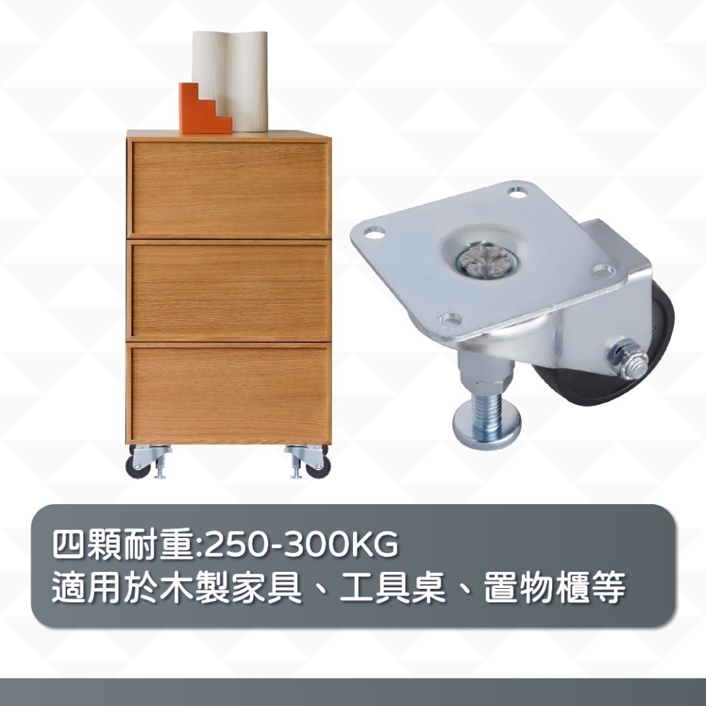 2.5吋重型調整型腳輪 頂高腳輪 四角板萬向輪 PP硬輪 工業活動輪 水平輪 工作桌輪 置物架輪 置物櫃輪 台灣製造-細節圖6