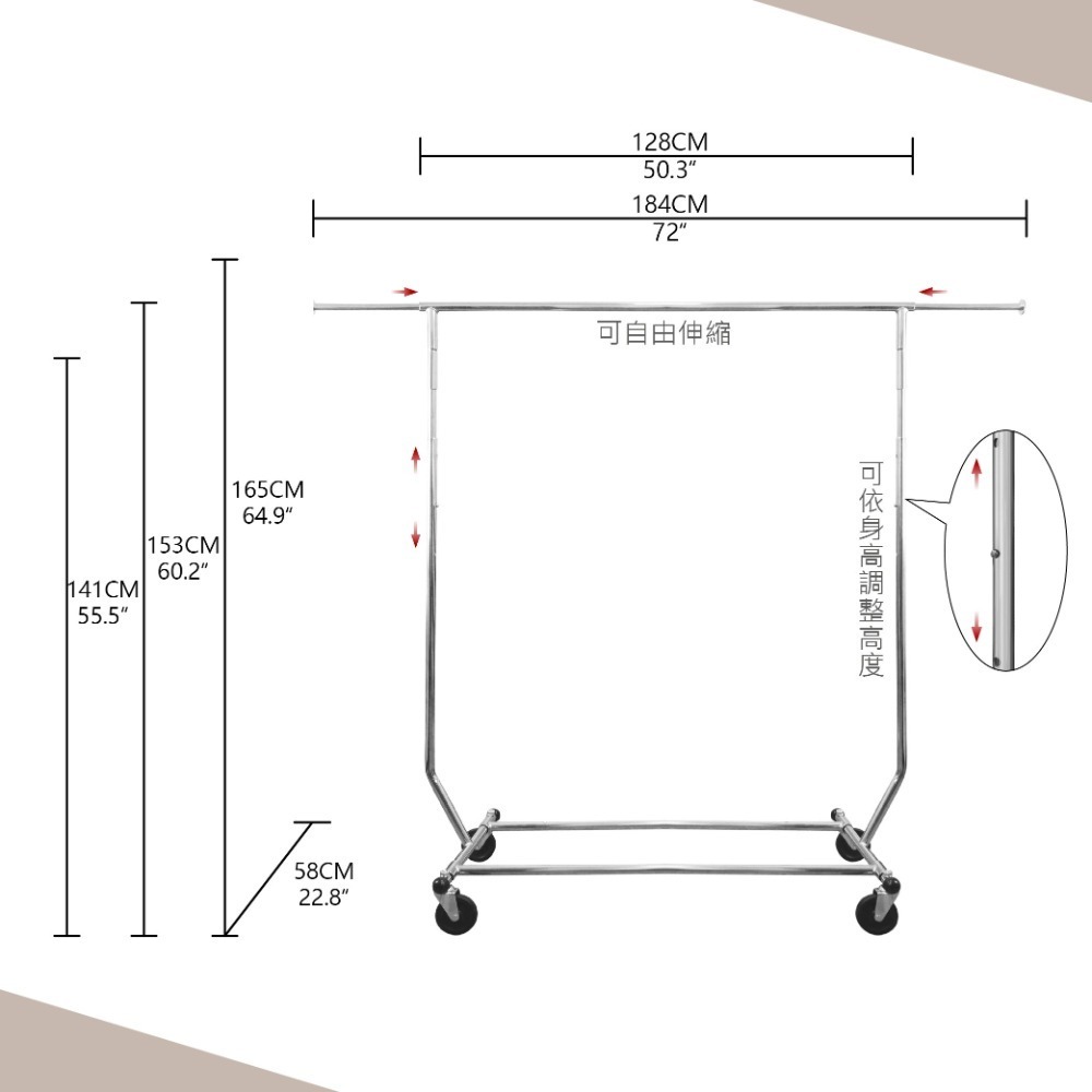 重型不鏽鋼曬衣架 可伸縮單管曬衣架 方便移動重型不易變形曬衣架-細節圖2