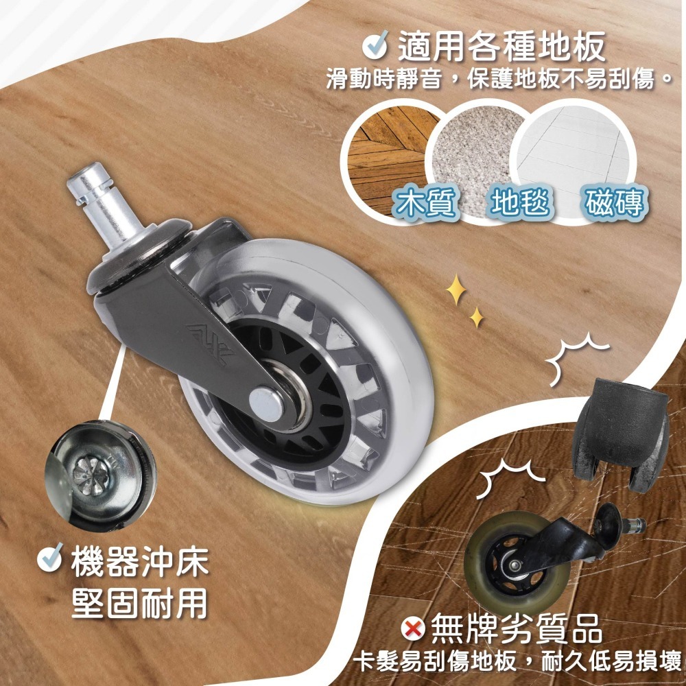 【台灣製造】3英吋辦公椅輪 復古斜角大星透 滑順好滾 電腦椅輪子 適用電競椅/辦公椅 椅子輪子 替換輪-細節圖3