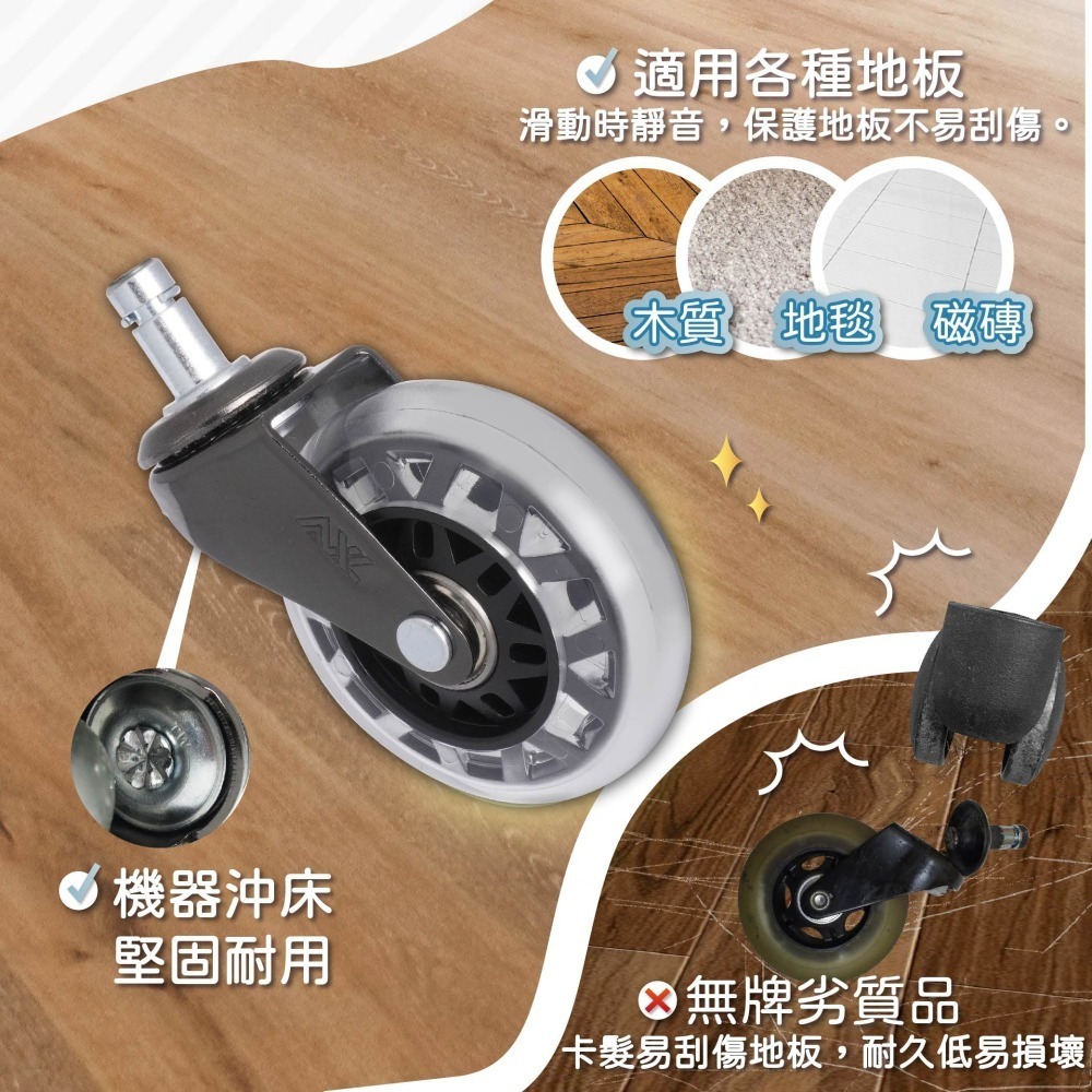 【台灣製造】3英吋辦公椅輪 復古斜角大星透 滑順好滾 電腦椅輪子 適用電競椅/辦公椅 椅子輪子 替換輪-細節圖3
