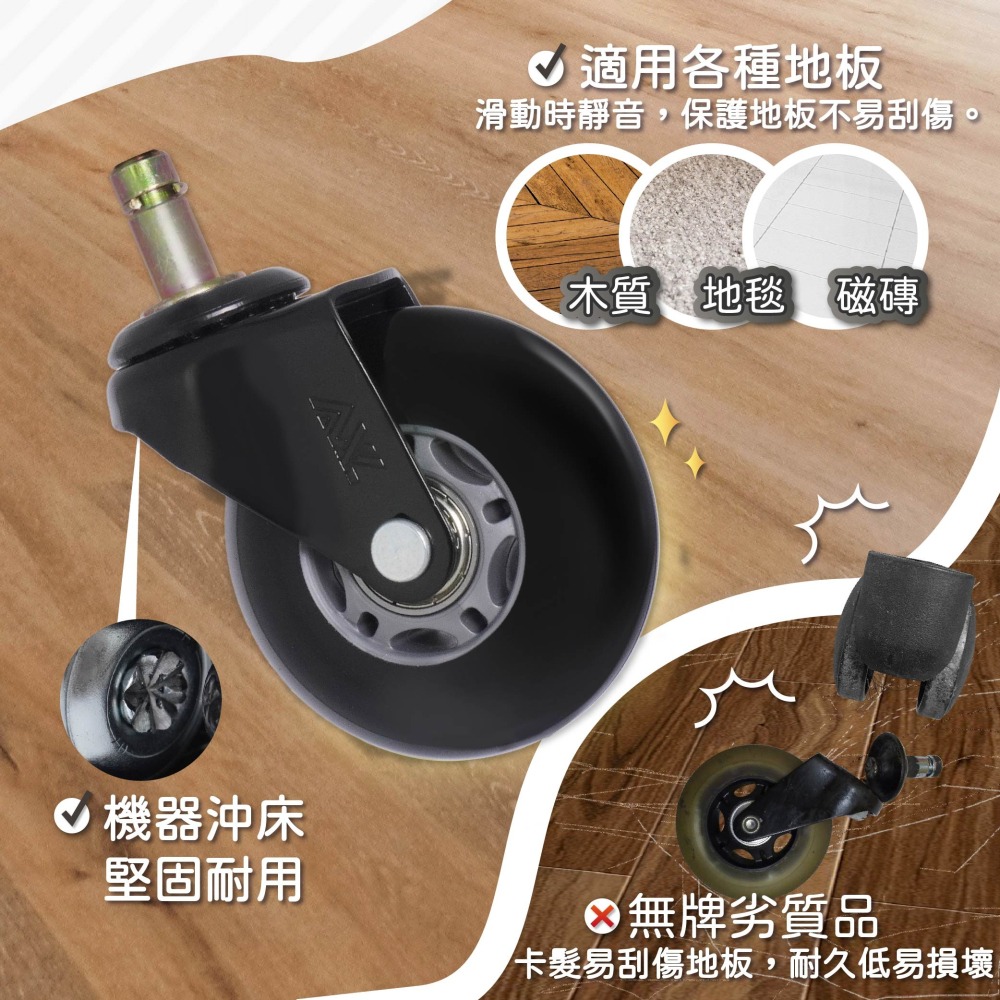 IKEA辦公椅替換輪 大肥腳灰黑 溜冰輪設計 10mm插芯 靜音更耐用 不刮木地板 椅子輪子/電競椅輪【台灣製造】-細節圖4