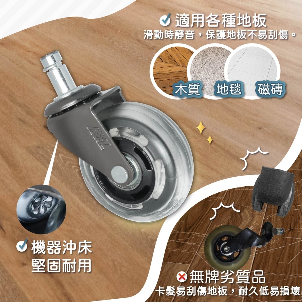 AXL 2.5英吋辦公椅輪｜PVC精培款 十字斜角水晶輪｜滑順靜音 不掉黑屑 不刮地板｜替換輪 椅子輪子 電競椅輪-細節圖3