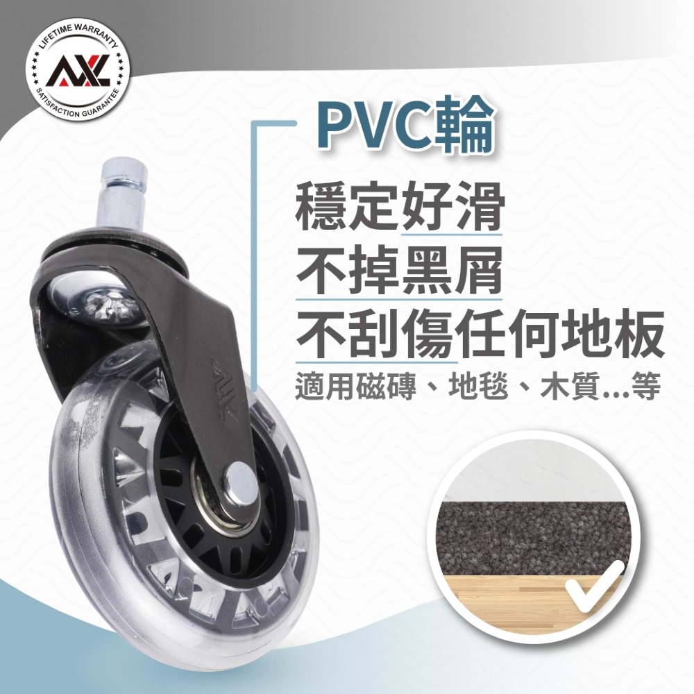 AXL 3英吋辦公椅輪 PVC精培款 大七星 滑順靜音 不刮地板 人體工學椅替換輪 電腦椅維修配件 椅子輪子 電競椅輪-細節圖5