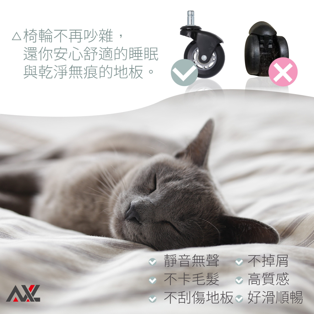 AXL電腦椅輪-2.5英吋PU輪,彎角灰黑,溜冰輪式設計,通規超滑順,不黑屑,辦公椅輪子,電競椅,椅子輪子(一組五顆)-細節圖6