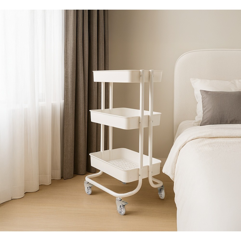 【AXL日系簡約】三層收納推車 可移動滑輪置物車 多功能層架 零食置物架 適用廚房/洗手間/宿舍/臥室/美容推車-細節圖7