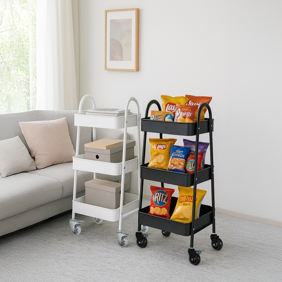 AXL 全鐵製三層工業風收納推車 附輪層架 可移動置物車 PP/TPR/PU輪可選 靜音滑順 適用美容/居家/廚房-細節圖8