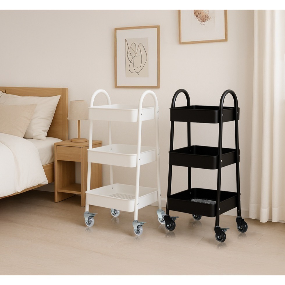 AXL 全鐵製三層工業風收納推車 附輪層架 可移動置物車  靜音滑順 適用美容 居家 廚房 學校-細節圖7