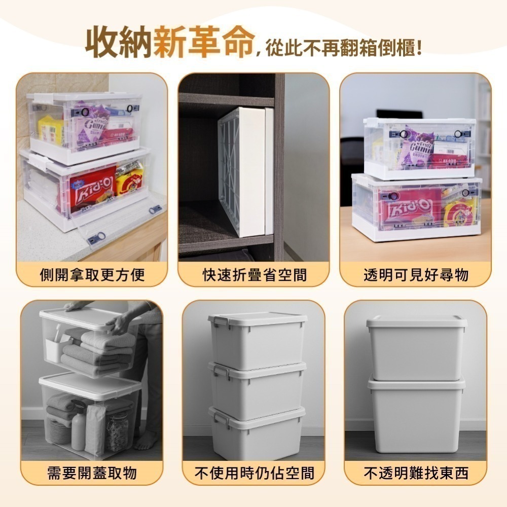 AXL多功能摺疊收納箱 附輪透明整理箱 可堆疊大容量收納櫃 三面掀蓋設計 換季衣物被子 玩具皆適用  38L 26L-細節圖6