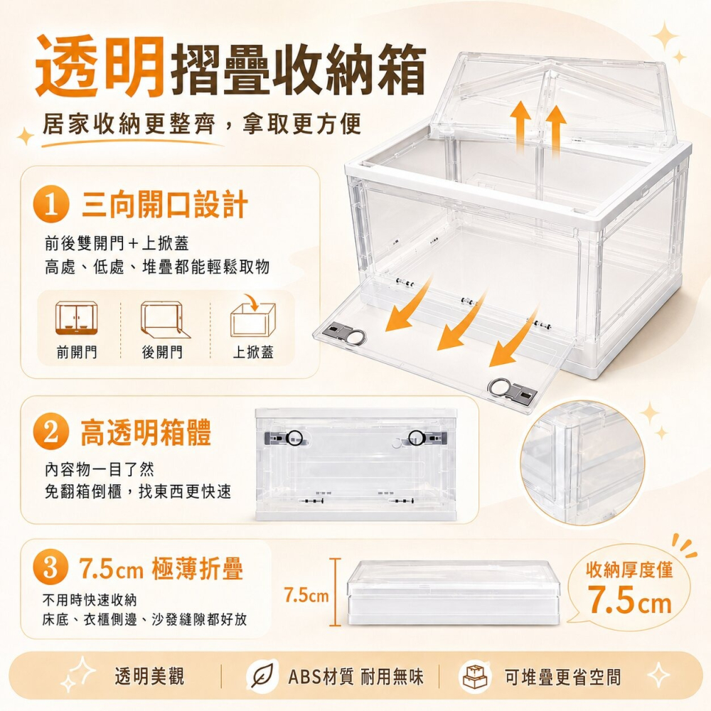 【大容量透明摺疊箱】可堆疊 衣物收納箱 三面掀蓋設計 小說漫畫更防潮 玩具收納箱 儲物箱 零食存放箱 現貨出售-細節圖3