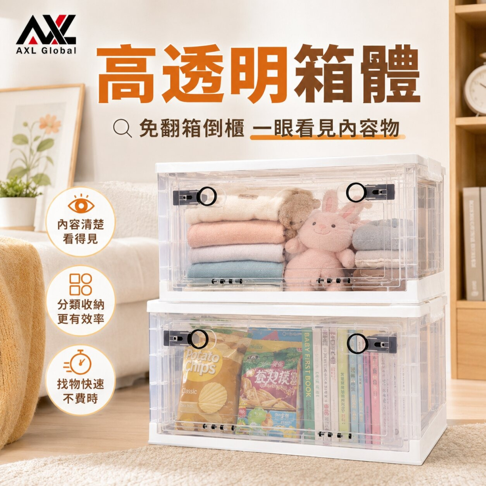 【大容量透明摺疊箱】可堆疊 衣物收納箱 三面掀蓋設計 小說漫畫更防潮 玩具收納箱 儲物箱 零食存放箱 現貨出售-細節圖5