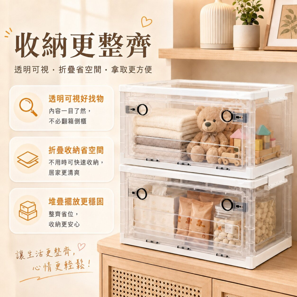 【大容量透明摺疊箱】可堆疊 衣物收納箱 三面掀蓋設計 小說漫畫更防潮 玩具收納箱 儲物箱 零食存放箱 現貨出售-細節圖7