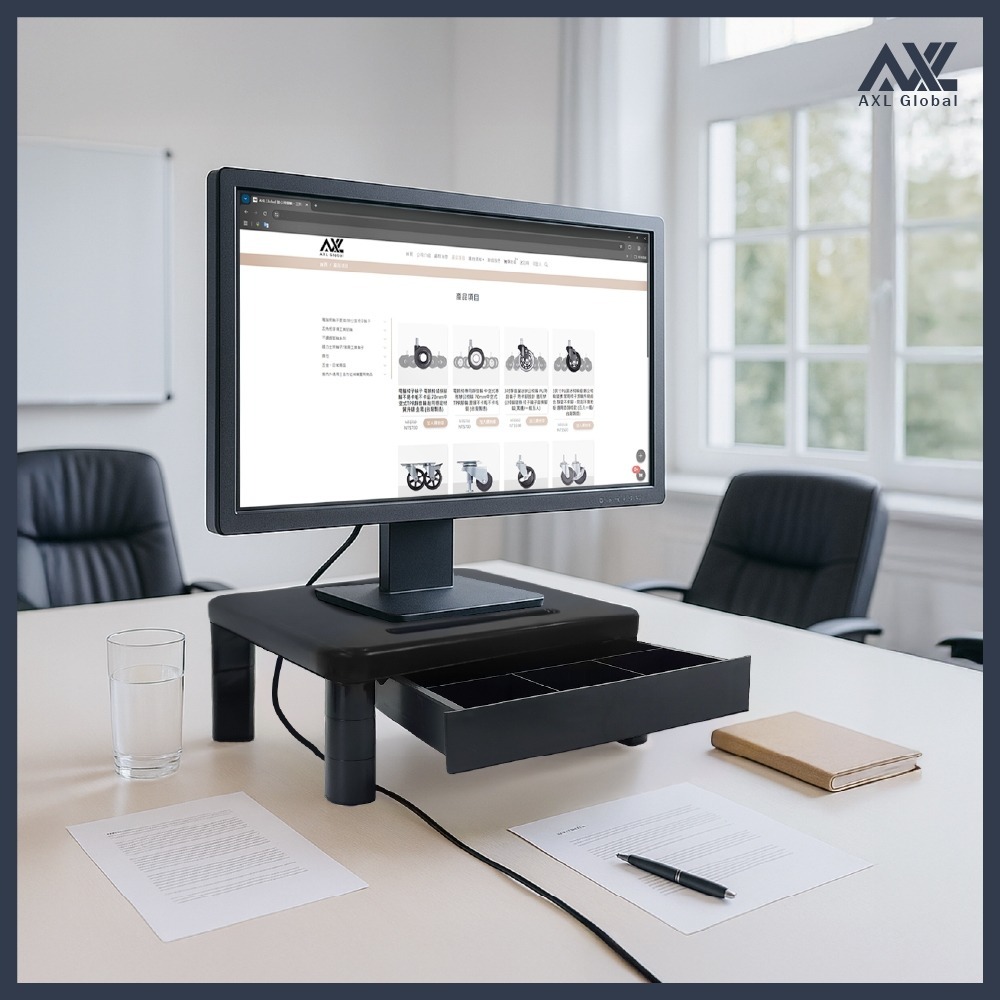 AXL 雙層可調式螢幕增高架 桌上電腦支架 附抽屜鍵盤收納盒 桌上置物架 適用辦公/工作位/電競桌-細節圖7