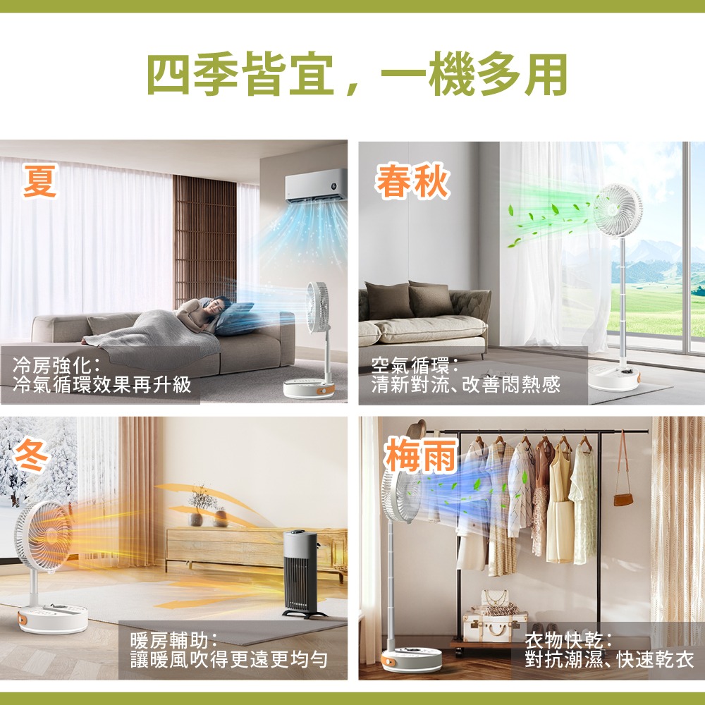 AXL 8吋伸縮摺疊電風扇 桌立兩用USB充電風扇 可定時自動擺頭 靜音夜燈設計 露營/臥室/車用收納風扇 停電救星-細節圖8