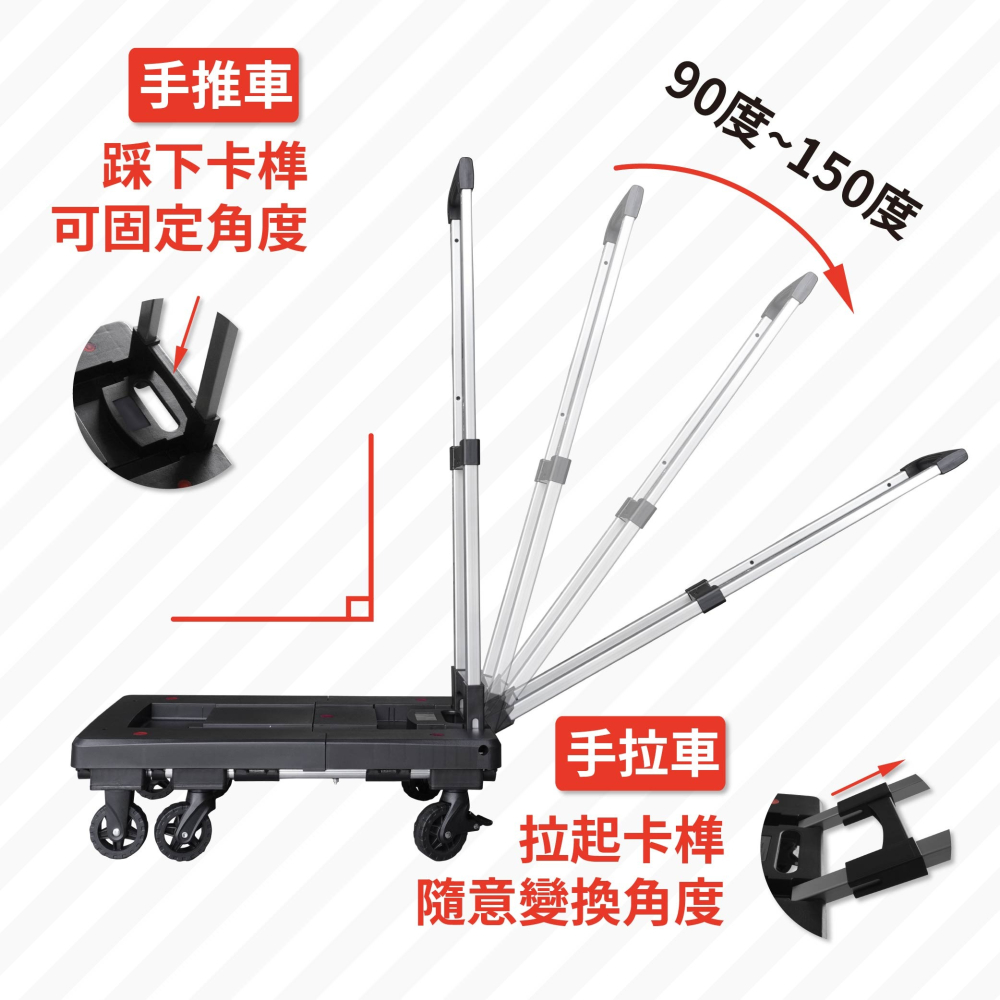 AXL 摺疊手推車 摺疊手拉車 平板手推車 拉貨拖板車 搬運推車 六輪靜音輪 可收拉桿 折疊拖板車 省力搬運購物好幫手-細節圖3