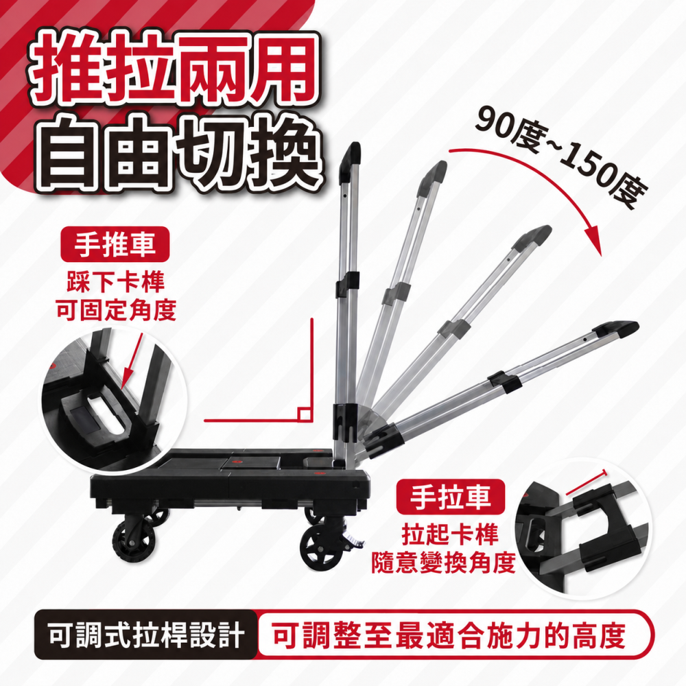 AXL 直線穩定折疊手推車 前固定輪 加厚鋁合金平板車 PU靜音輪附煞車 露營搬家物流推車 推車-細節圖4