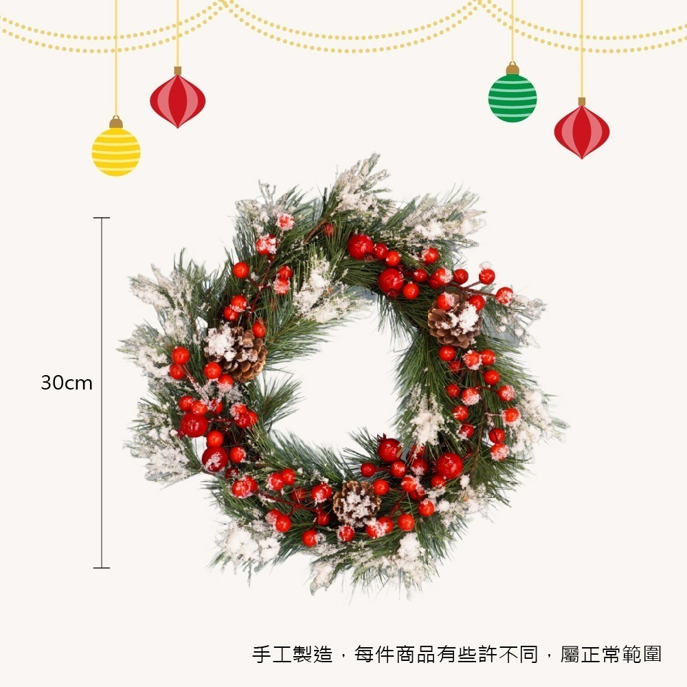 聖誕花圈 聖誕花環 聖誕節門 雪地紅櫻桃 聖誕裝飾掛飾 教堂/學校/家庭/商店 耶誕節慶佈置 【台灣現貨 隔日出貨】-細節圖2