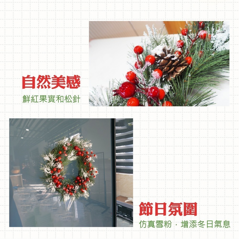 聖誕花圈 聖誕花環 聖誕節門 雪地紅櫻桃 聖誕裝飾掛飾 教堂/學校/家庭/商店 耶誕節慶佈置 【台灣現貨 隔日出貨】-細節圖4