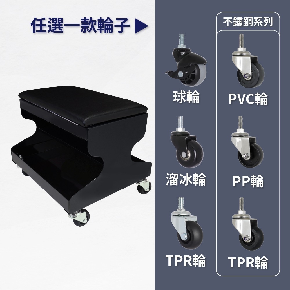 台灣製 雙層工具椅 工作椅 汽車美容椅 洗車椅 維修椅 鐵製置物工作椅 2吋PU/TPR/尼龍萬向輪 工作室拍片備料椅-細節圖4